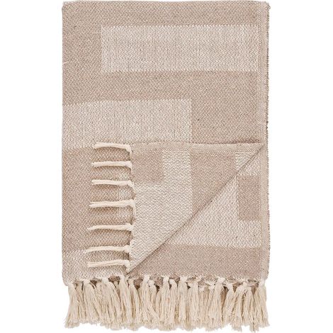 IMANE - Plaid 130x180cm Taupe et Beige à Motifs Géométriques (1/3)