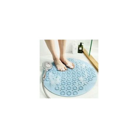 Tapis de bain rond en PVC antidérapant avec ventouses et trous de drainage, bleu, 55x55 cm – (1/5)
