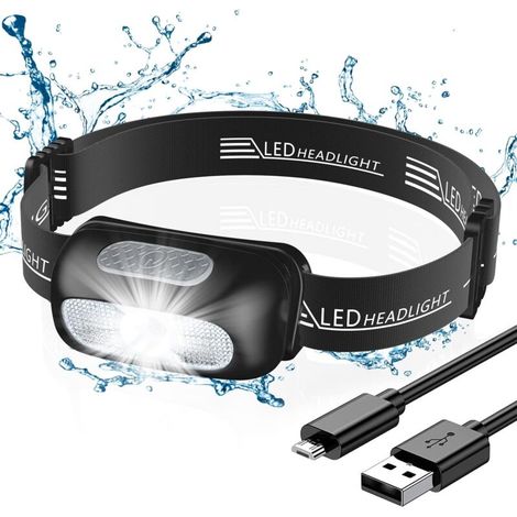 Wiederaufladbare LED-Stirnlampe, 200 Lumen – 5 Leuchtmodi – wasserdicht (IPX4) – Leuchtweite bis zu 100 m – Verstellbarer Tragekomfort für Camping und Radfahren