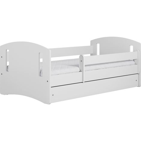 Lit enfant 80x140 cm avec tiroir et barrière amovible sans matelas blanc motif Classic II (1/5)