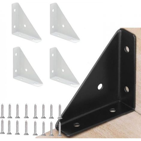 Lot de 4 équerres de renfort triangulaires en métal, pour meubles en bois, blanches (1/4)