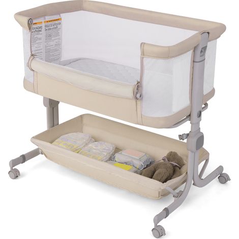 COSTWAY Baby Bassinet Bedside Sleeper Bedside Crib w/Storage Shelf-Beige (1/5)
