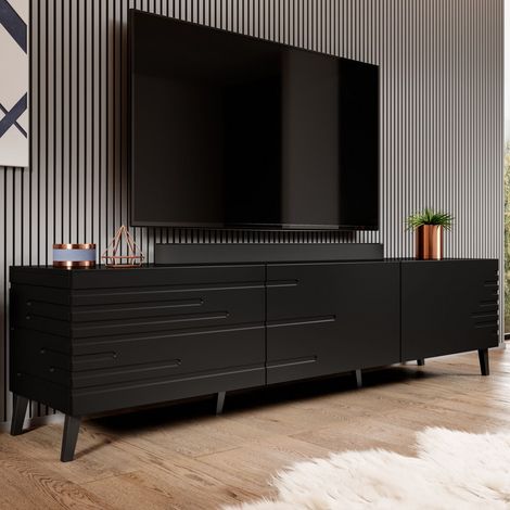 Meuble TV design noir mat 186 cm Max (1/4)