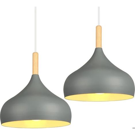 Lot de 2 Lustre Suspension Rétro 24CM Suspension Luminaire Moderne Style Scandinave en Métal Bois pour Salon Chambre,Vert (1/5)