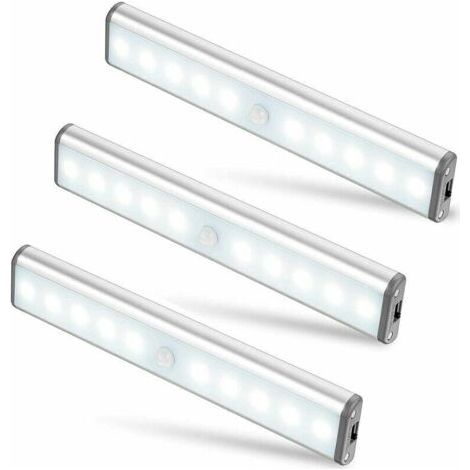 Set of 3 10 LED Lamps, Wireless, USB Rechargeable, Magnetized, Motion Sensor, 2 Lighting Modes, Portable. Cupboard Light, Emergency Portable Light, Children's Night Light, Extra… [Cla (1/4)