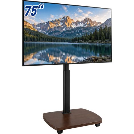Relaxdays supporto TV da pavimento con rotelle, 43-75 pollici, fino a 50 kg, VESA 600x400, acciaio e MDF, marrone-nero (1/5)