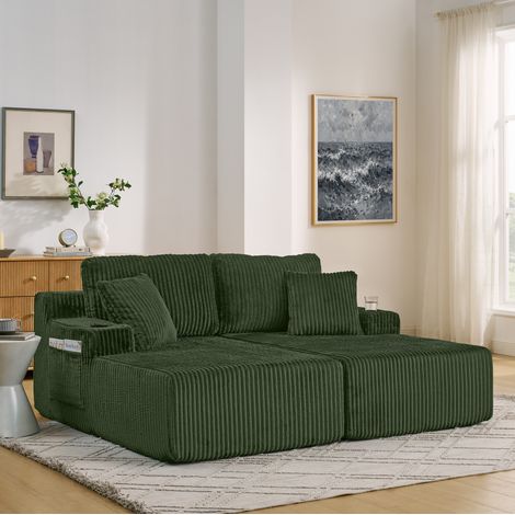 Sofá cama convertible de 2 plazas 186x154x78 cm en tejido verde, modular FLORAGRACE