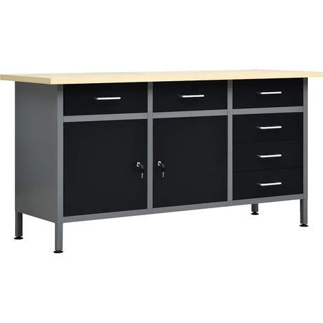vidaXL Banco de trabajo de acero negro 160x60x85 cm (1/5)