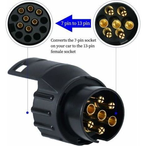 Adaptateur de prise de prise de remorqueQX1523, prise 13 à 7 broches voiture camion barre de remorquage prise de remorquage adaptateur convertisseur avec couvercle (1/3)
