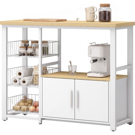 Étagère de rangement de cuisine avec paniers coulissants et placard, support micro-ondes, 100 x 35 x 80 cm, blanc (1/5)