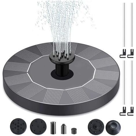 Schwimmender Solarbrunnen für Garten, Wasserpumpe, Teichdekoration, Vogelbrunnen, automatische Bewässerung, 7 austauschbare Düsen, 1 Stück, Schwarz (1/4)