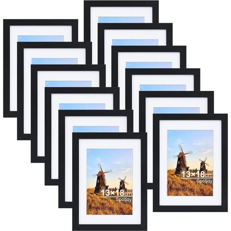 Spotjoy Bilderrahmen 13x18 cm 12er Set Fotorahmen Schwarz Holzrahmen Acrylglas (1/5)