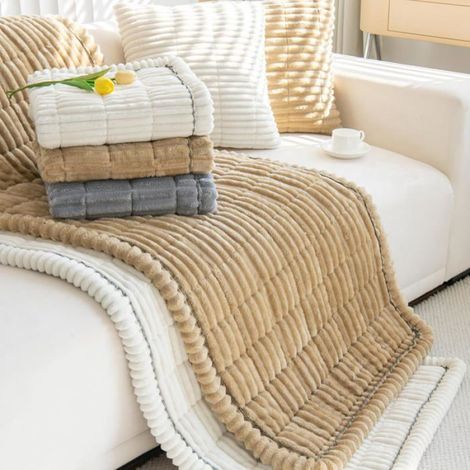 Housse De Canapé - Velours Côtelé - Matelassée Coton - Pour Salon Chambre Banquette - 90x180 Cm - Beige (1/5)