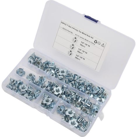 1/4-Zoll-T-Muttern mit 4 Zinken, 80-teiliges Set aus Kohlenstoffstahl, Sortiment an Blindnieten für Wohnmobile und elektronische Geräte (1/5)
