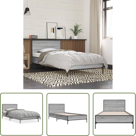 The Living Store Bettgestell Grau Sonoma 90x200 cm Holzwerkstoff und Metall - Betten - Bettgestell - Doppelbett - Einzelbett - Grau (1/5)