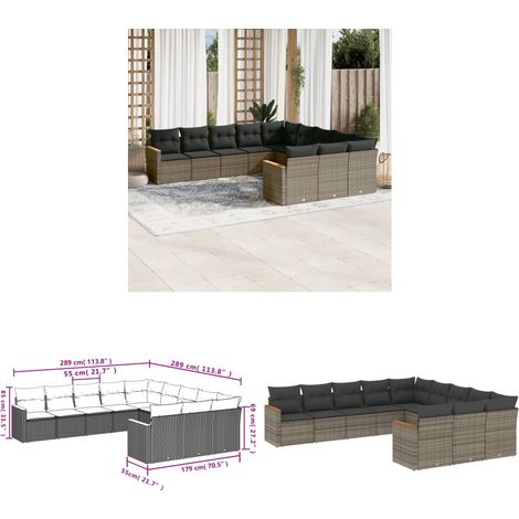 11-tlg. Garten-Sofagarnitur mit Kissen Grau Poly Rattan - Gartenmöbel - Sofasatz - Rattan Möbel - Outdoor Sofa - Lounge Set - Home & Living (1/3)