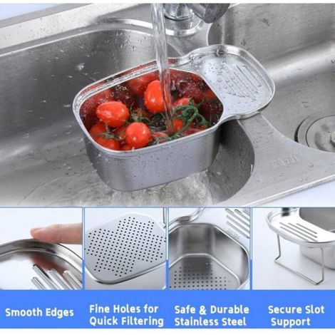 Panier Égouttoir Évier, Acier Inox, Passoire Multifonction, Filtre Aliments, Support Rangement Cuisine (1/4)