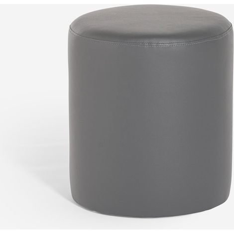 Pouf repose-pieds design cylindre en similicuir blanc gris Hebi - Gris