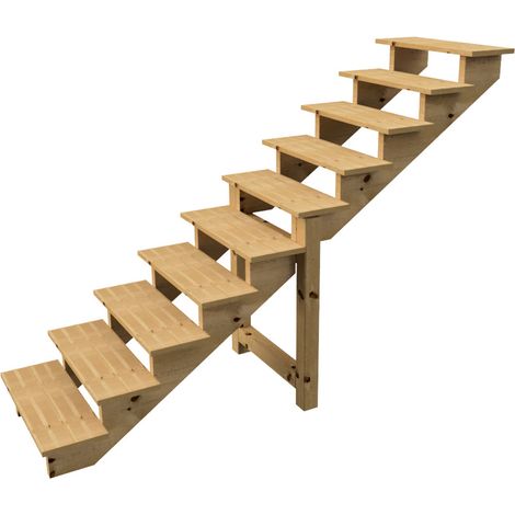 Escalier extérieur en bois 10 marches H 173cm L 80cm – Contremarche absente – Bois autoclave classe 4 pour durabilité - L-80cm