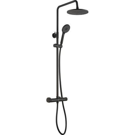 CECIPA 38 °C Colonne Doccia Termostatiche - Set Doccia Termostatico con Doccetta e Miscelatore Doccia, Regolabile in Altezza 930MM - 1270MM (Nero+Cromo) (1/5)