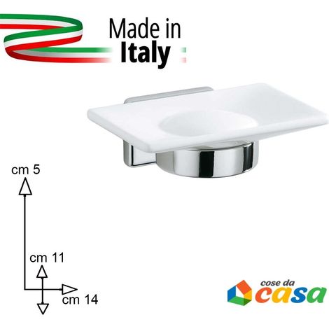 Accessori arredo per bagno porta sapone mani da muro metallo e ceramica bianco moderno prodotto interamente in ITALIA (1/5)