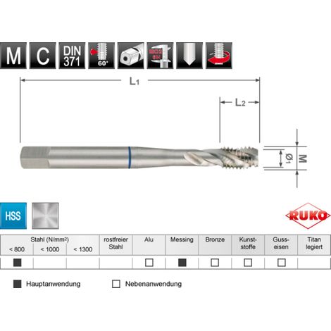RUKO Maschinengewindebohrer M DIN 371 HSS M 6, Form C / 35° RSP
