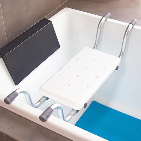 Hängender Badewannensitz – 1 Stück – Weißes Aluminium und PE – Verstellbar und rutschfest – Für Senioren und Personen mit eingeschränkter Mobilität – 72–82 x 30 x 16 cm (1/5)