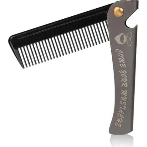 Herren-Haar- und Barttrimmer - Edelstahl-Taschenbartkamm - Kleines, tragbares Haarglätter- und Feinzahn-Haarbürsten-Set (Schwarz/Braun)