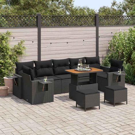 vidaXL Set Divano da Giardino con cuscino 10 pcs Nero polyrattan (1/5)