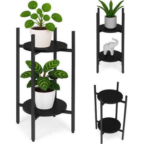 Supporto per piante in acciaio nero a 2 livelli - Design moderno, portata 5 kg