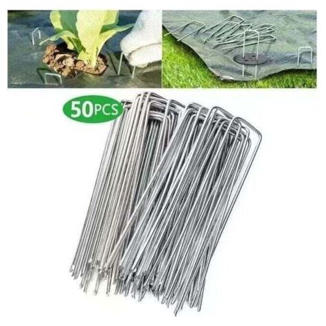 FENOPLASTICAUlisemLot de 50 piquets de fixation en acier galvanisé pour bâche anti-mauvaises herbes - 200x40mm - Ø2,5mm (1/4)