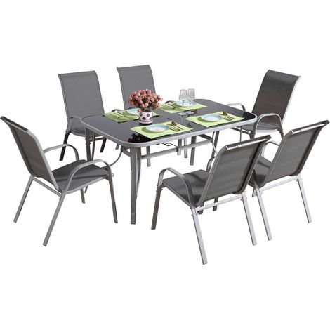 Conjunto De Jardín Mesa + 6 sillas de Textileno "Córdoba + Porto" - Gris Claro (1/5)