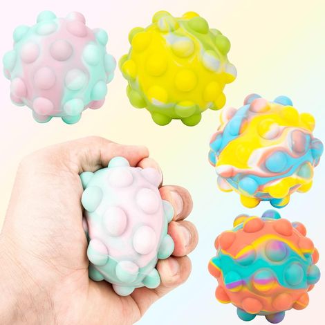Lot de 4 balles anti-stress 3D pour enfants et adultes, balle sensorielle à bulles en silicone pour soulager le stress de l'anxiété (1/5)