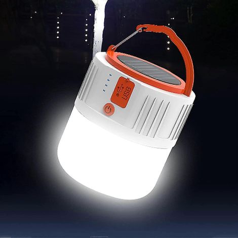 Lanterne solaire LED rechargeable USB, lampe torche de poche pour le camping, lampe de tente portable, projecteur 5 modes pour la pêche (blanc) (1/5)