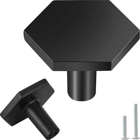 Lot de 4 Boutons de Meubles en Laiton Massif - Poignées de Porte Boutons de Tiroir Noir avec Vis - Poignées de Meubles Hexagonales pour Placards de Cuisine, Commodes, Armoires, 35 x 26 mm (1/5)