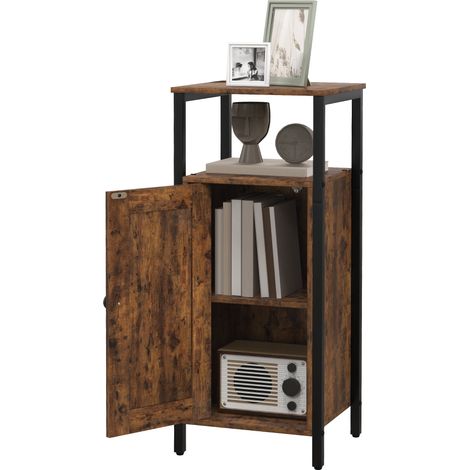 Table d'appoint avec espace de rangement, 2 étagères ouvertes, réglable en 3 positions, porte magnétique, marron