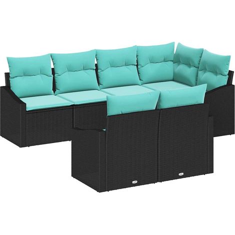 Sofa Set with Cushion 7 pcs Black Poly Rattan vidaXL