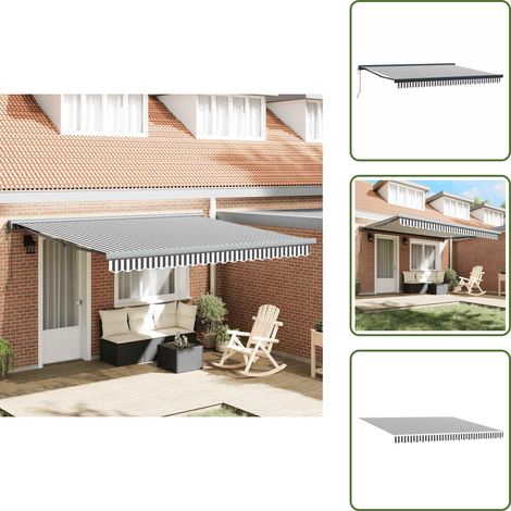 Markise Einziehbar Anthrazit und Weiß 4x3 m Stoff und Aluminium - Sonnensegel - Markise - Gartensonnenblende - Terrassenüberdachung - Außenmarkise (1/5)