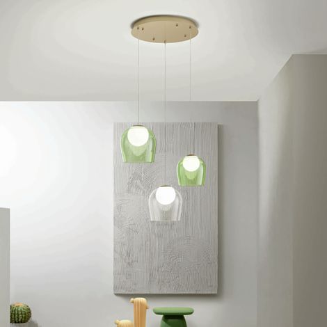 Lampada a sospensione 35 cm in metallo Oro e vetri Colorati SANTOS 3 Luci Led (1/5)