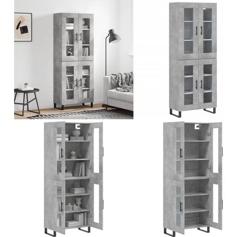 Buffet haut Gris béton 69,5x34x180 cm Bois d'ingénierie - Buffet Design Moderne - Meuble Rangement Gris - Armoire Cuisine - Buffet Haute Capacité - Buffet Salon - Home & Living