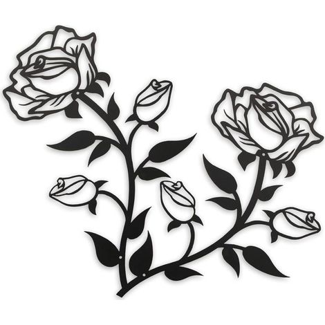 Große Rosenblüten-Wanddekoration, 38 cm hoch, aus schwarzem Metall, Wanddekoration für Zuhause, Schlafzimmer, Büro, für den Innen- und Außenbereich (2 Stück) (1/5)