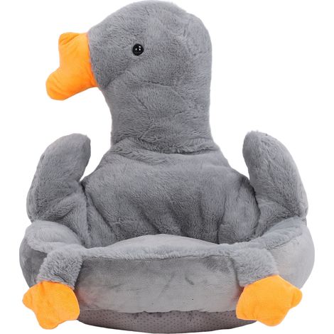 Coussin de siège mignon en peluche motif oie, amovible et confortable, gris, pour fenêtre ou sol. (1/5)