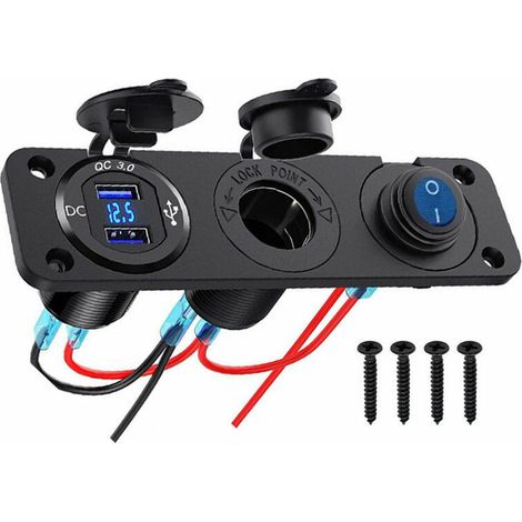 Green Mobility-Double panneau de prise de chargeur de voiture USB avec séparateur de prise d'allume-cigarette 12V, voltmètre à LED et commutateur indépendant (1/5)