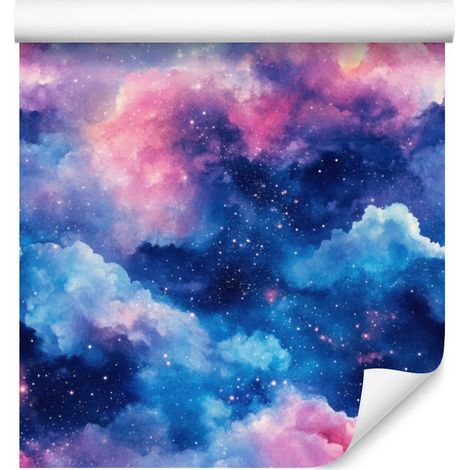 Papel pintado de galaxia en acuarela azul, violeta, azul celeste y azul marino 50x1000 cm (1/5)