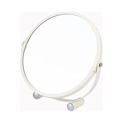 Miroir de maquillage double face, miroir de table, miroir grossissant 1X et 3X, cadre en métal, miroir rond sur pied (blanc) (1/5)