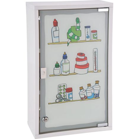 Spetebo – Armoire à pharmacie métal 50 x 30 cm 33283 – 3 étagères – Porte vitrée colorée – Verrouillable avec 2 clés