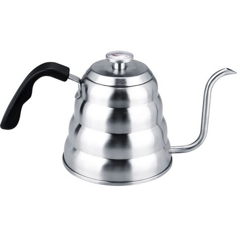 Long, thin spout coffee kettle, 1L (S)/1.2L (L) 304 stainless steel gooseneck teapot with thermometer (L) (1/5)