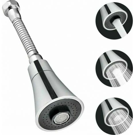 Cabezal de grifo de cocina Acero inoxidable + ABS 19 cm Grifo de cocina Rociador Giratorio de 360 ° Colador de ahorro de agua antisalpicaduras 3 modos para cocina Baño Cocina (1/4)