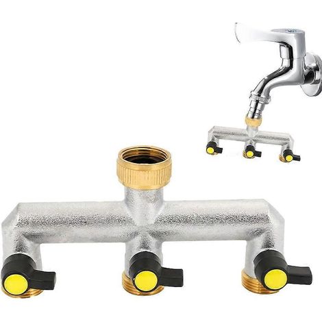 Répartiteur de robinet en laiton à 3 voies 3/4 pouce pour robinet de jardin (1/4)