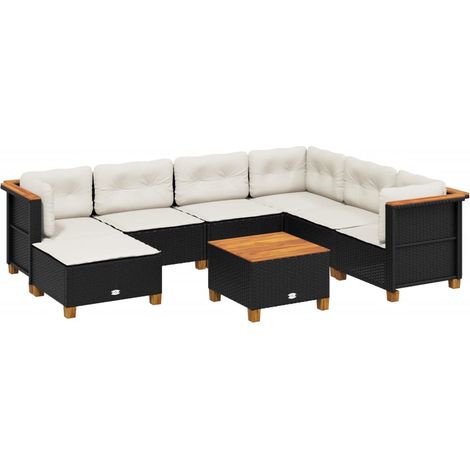 vidaXL Set Divani da Giardino con Cuscini 8 pz Nero in Polyrattan (1/5)